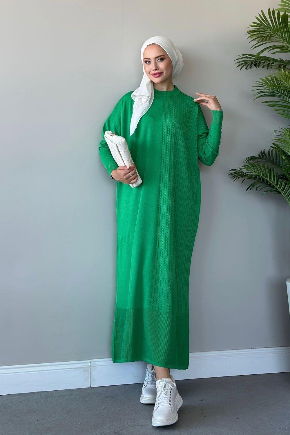 Eyşan Saç Örgülü Elbise Yeşil 24520 