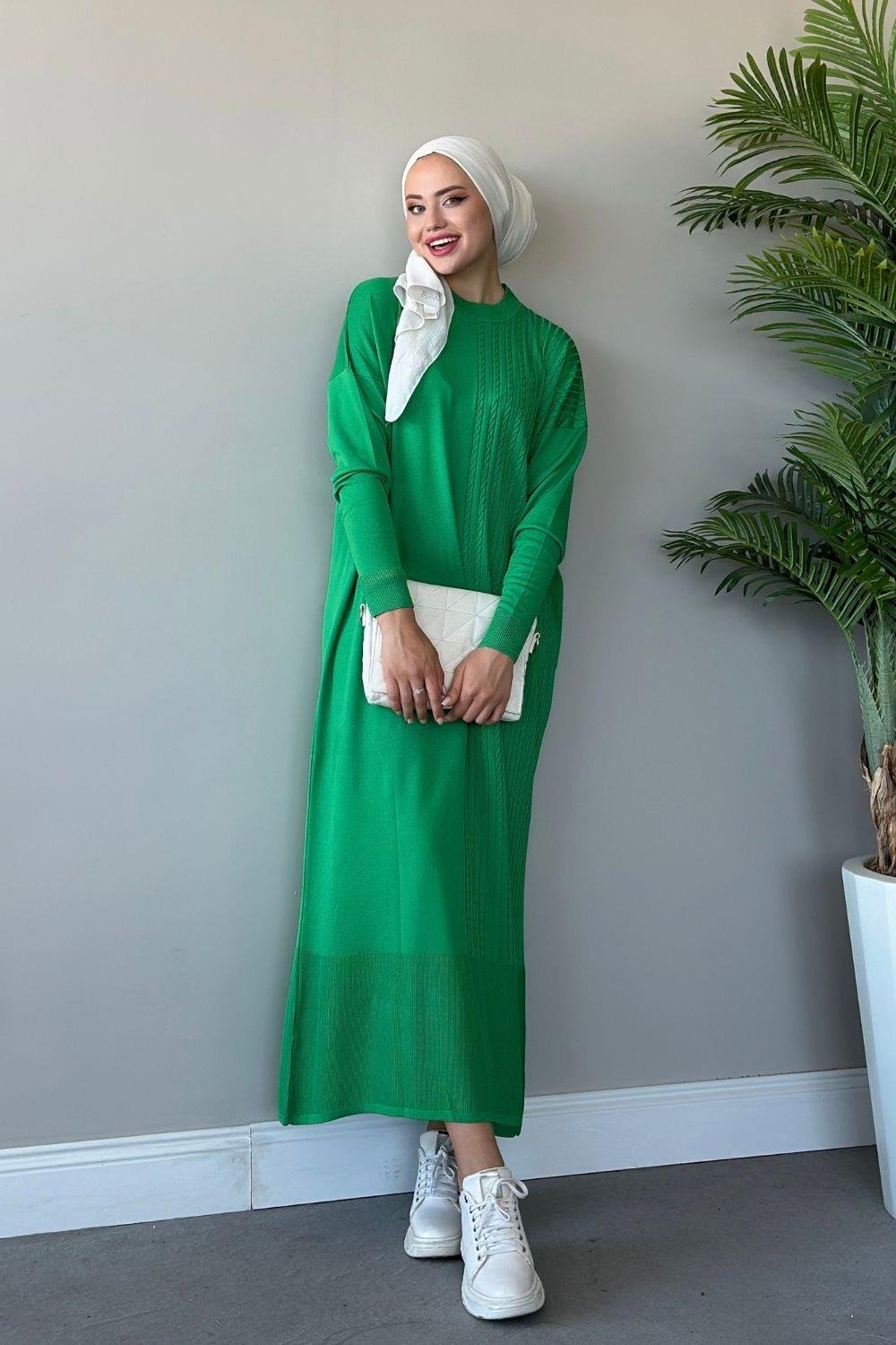 Eyşan Saç Örgülü Elbise Yeşil 24520 