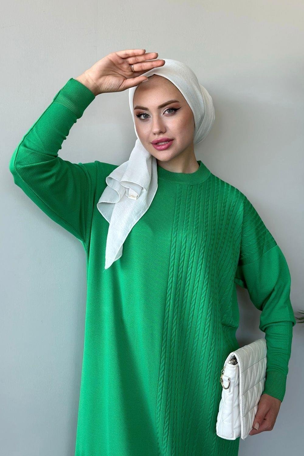 Eyşan Saç Örgülü Elbise Yeşil 24520 