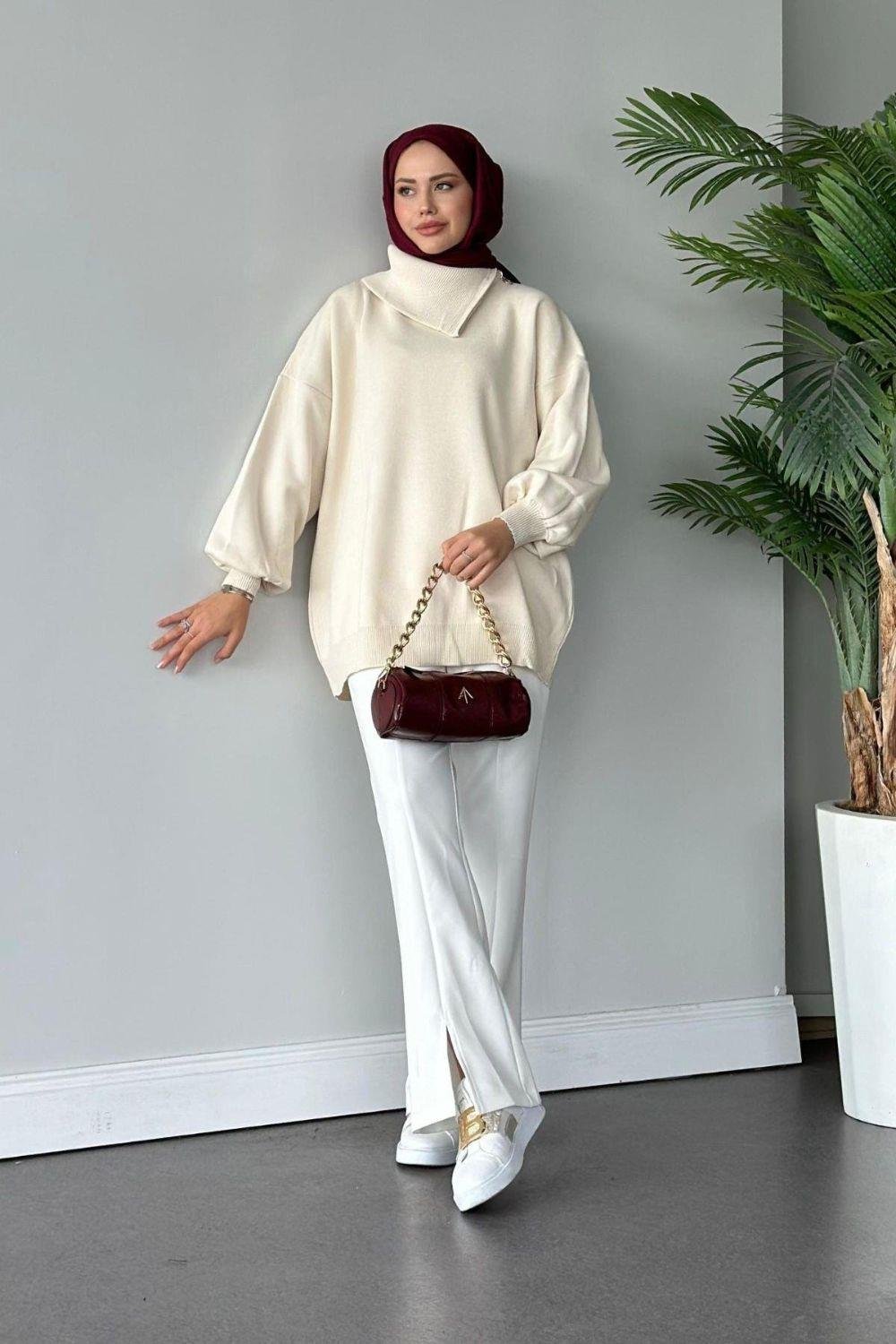 Asya Fermuarlı Kazak Ekru 24610 