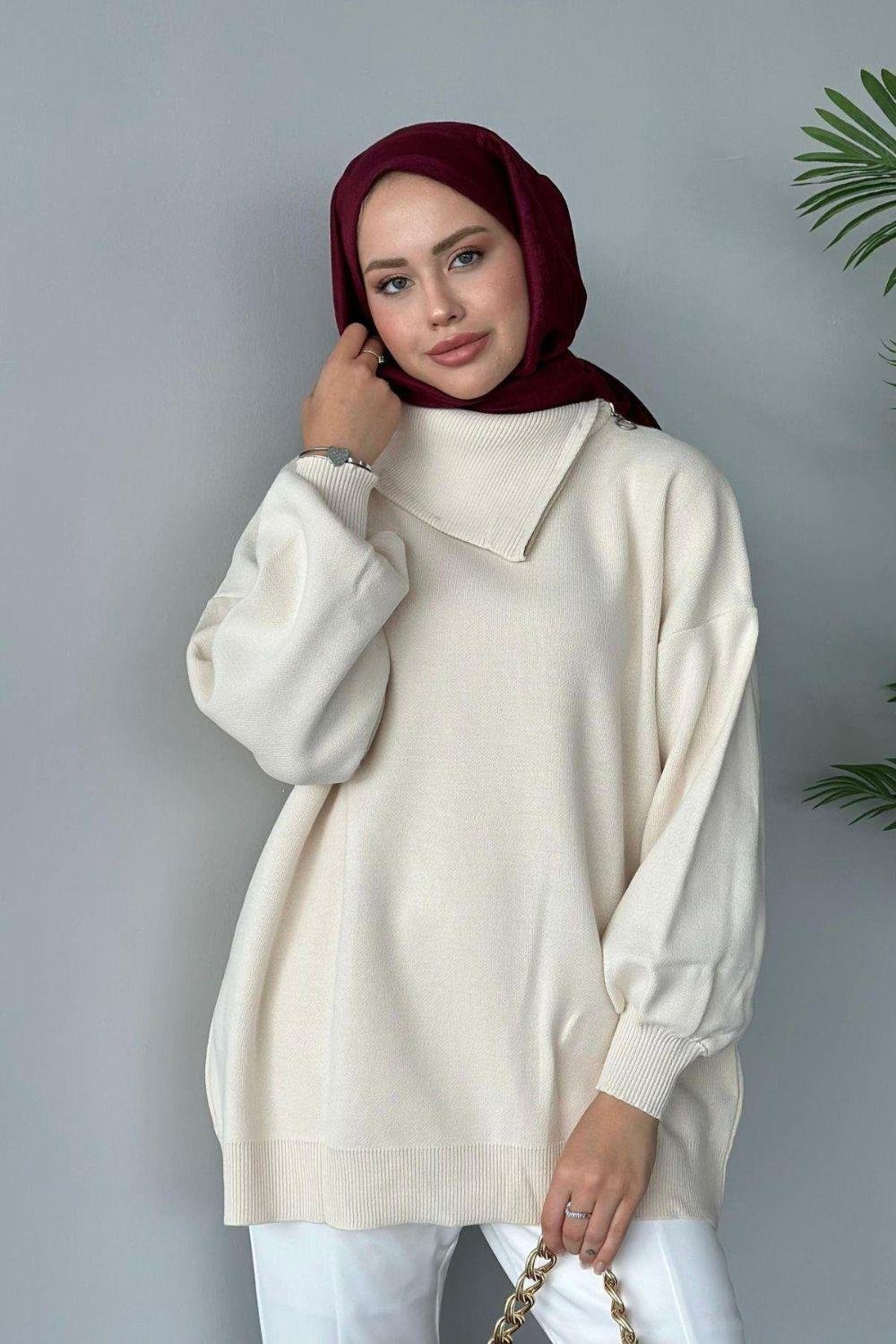 Asya Fermuarlı Kazak Ekru 24610 