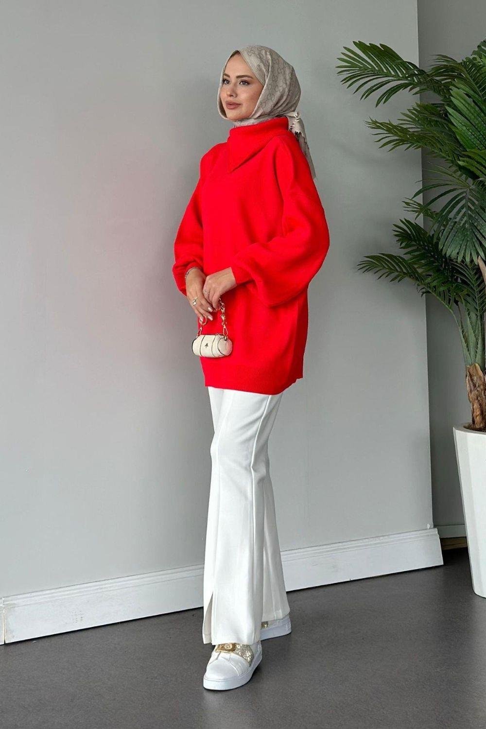 Asya Fermuarlı Kazak Kırmızı 24610 