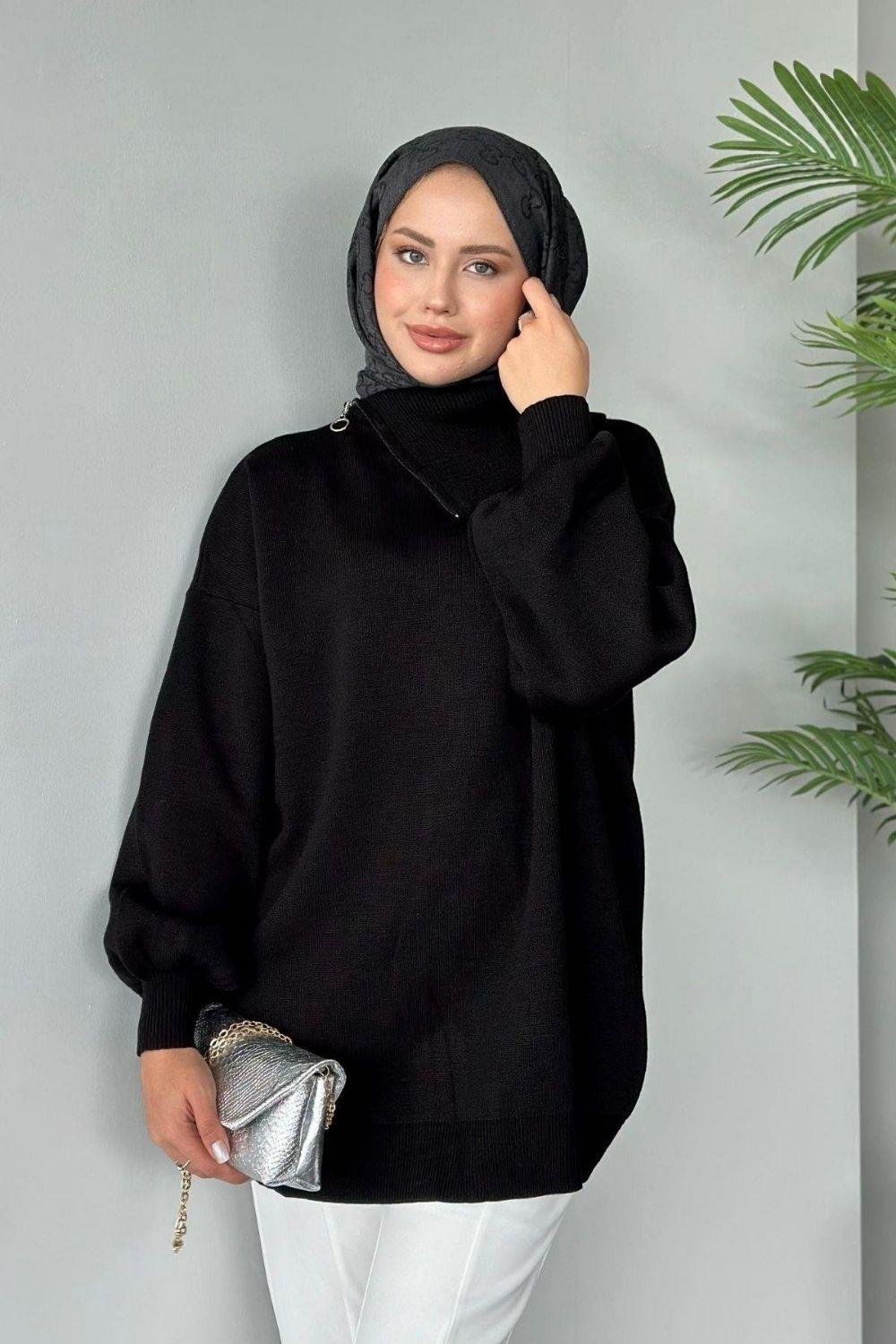 Asya Fermuarlı Kazak Siyah 24610 