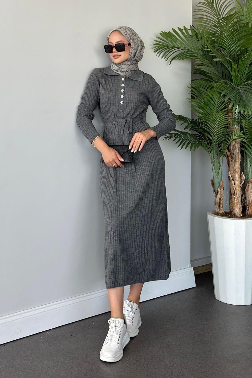 Madonna Triko Elbise Füme 24650 