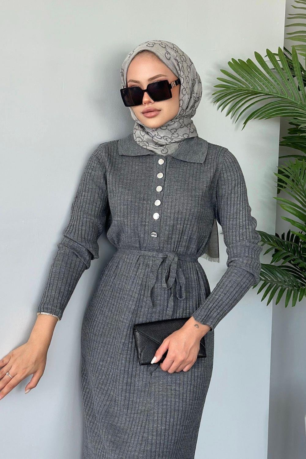 Madonna Triko Elbise Füme 24650 