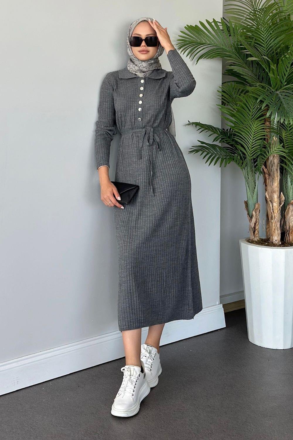 Madonna Triko Elbise Füme 24650 