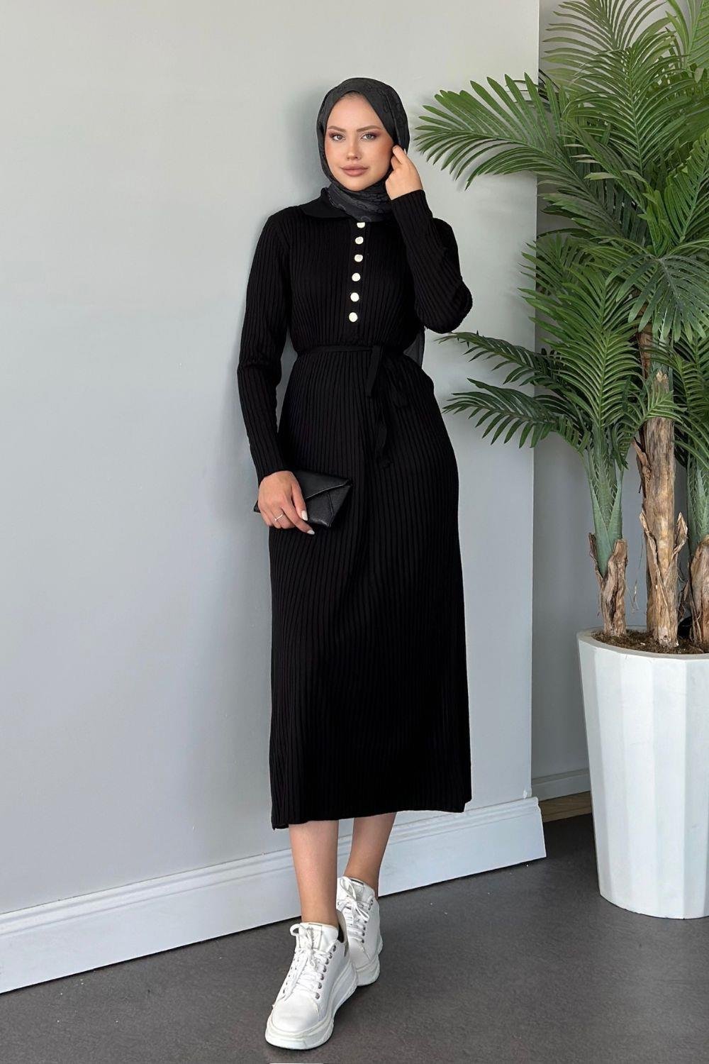 Madonna Triko Elbise Siyah 24650 