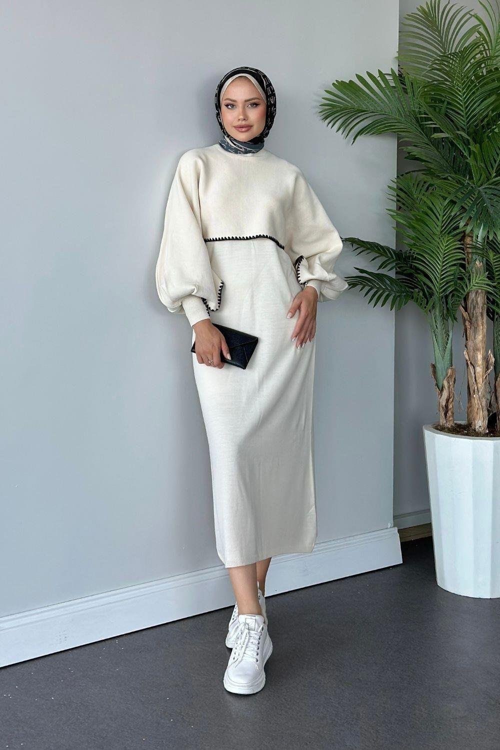 Crop Görünümlü Triko Elbise Ekru 24680 