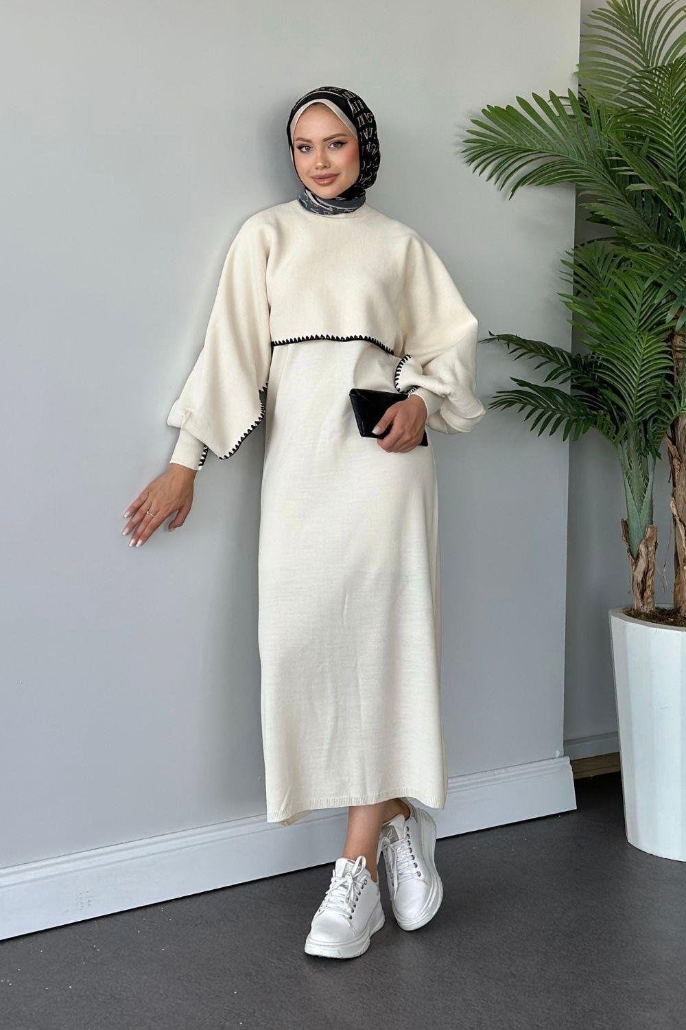 Crop Görünümlü Triko Elbise Ekru 24680 