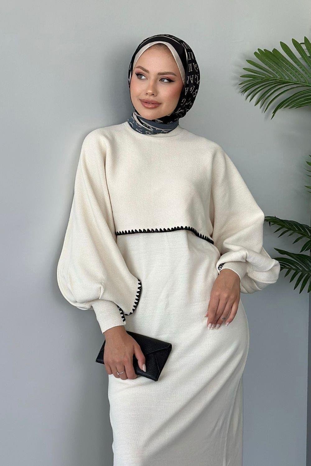 Crop Görünümlü Triko Elbise Ekru 24680 