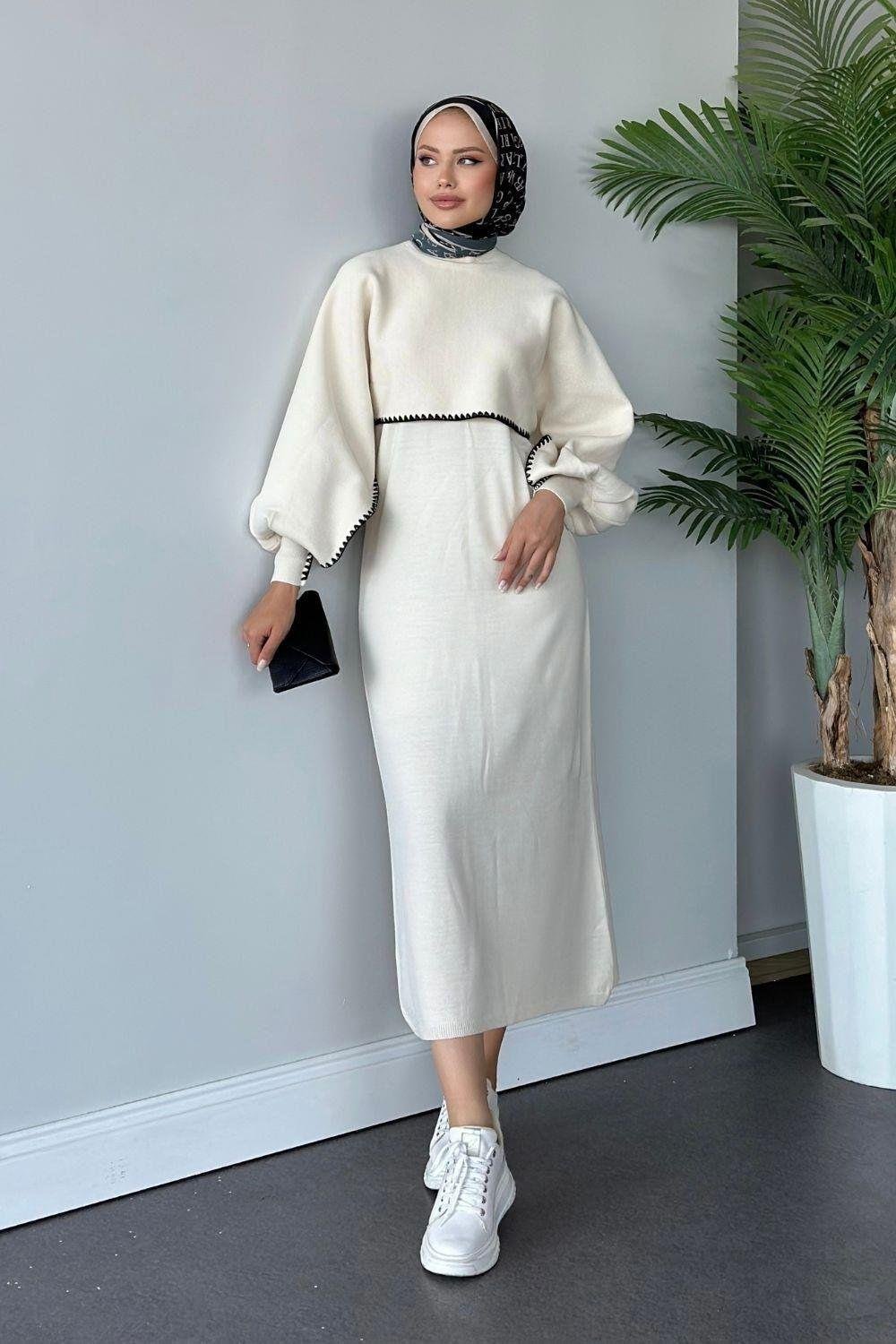 Crop Görünümlü Triko Elbise Ekru 24680 