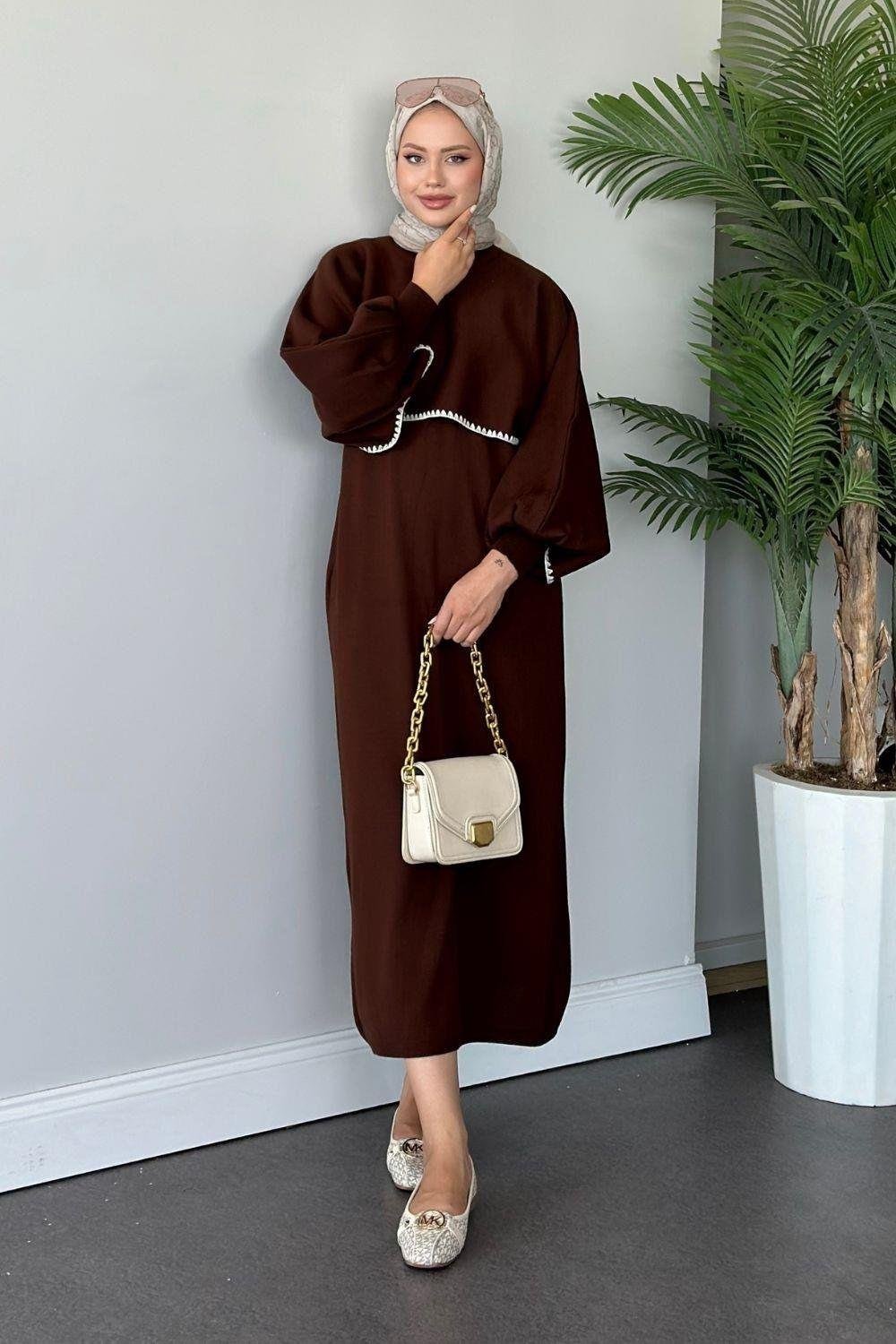 Crop Görünümlü Triko Elbise Kahverengi 24680 