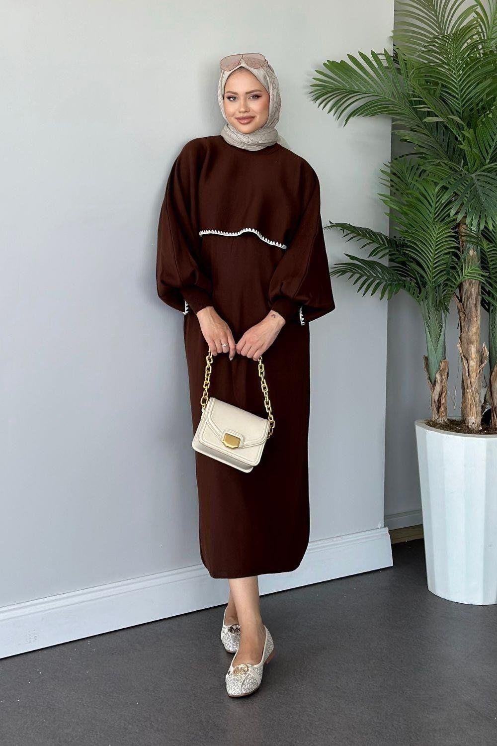 Crop Görünümlü Triko Elbise Kahverengi 24680 