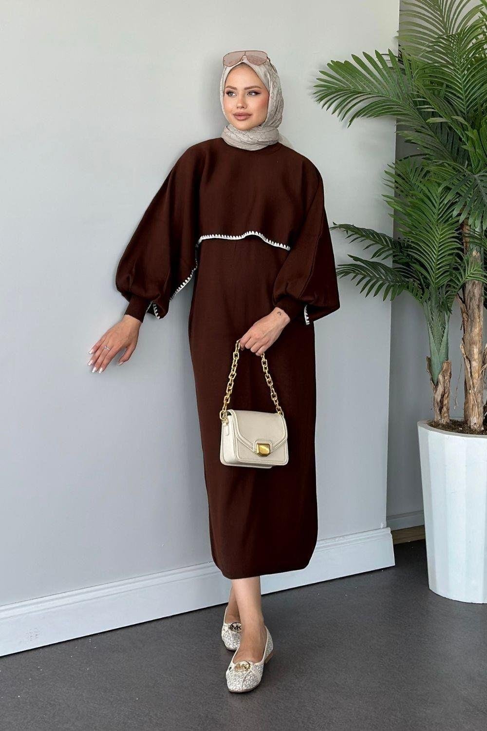 Crop Görünümlü Triko Elbise Kahverengi 24680 