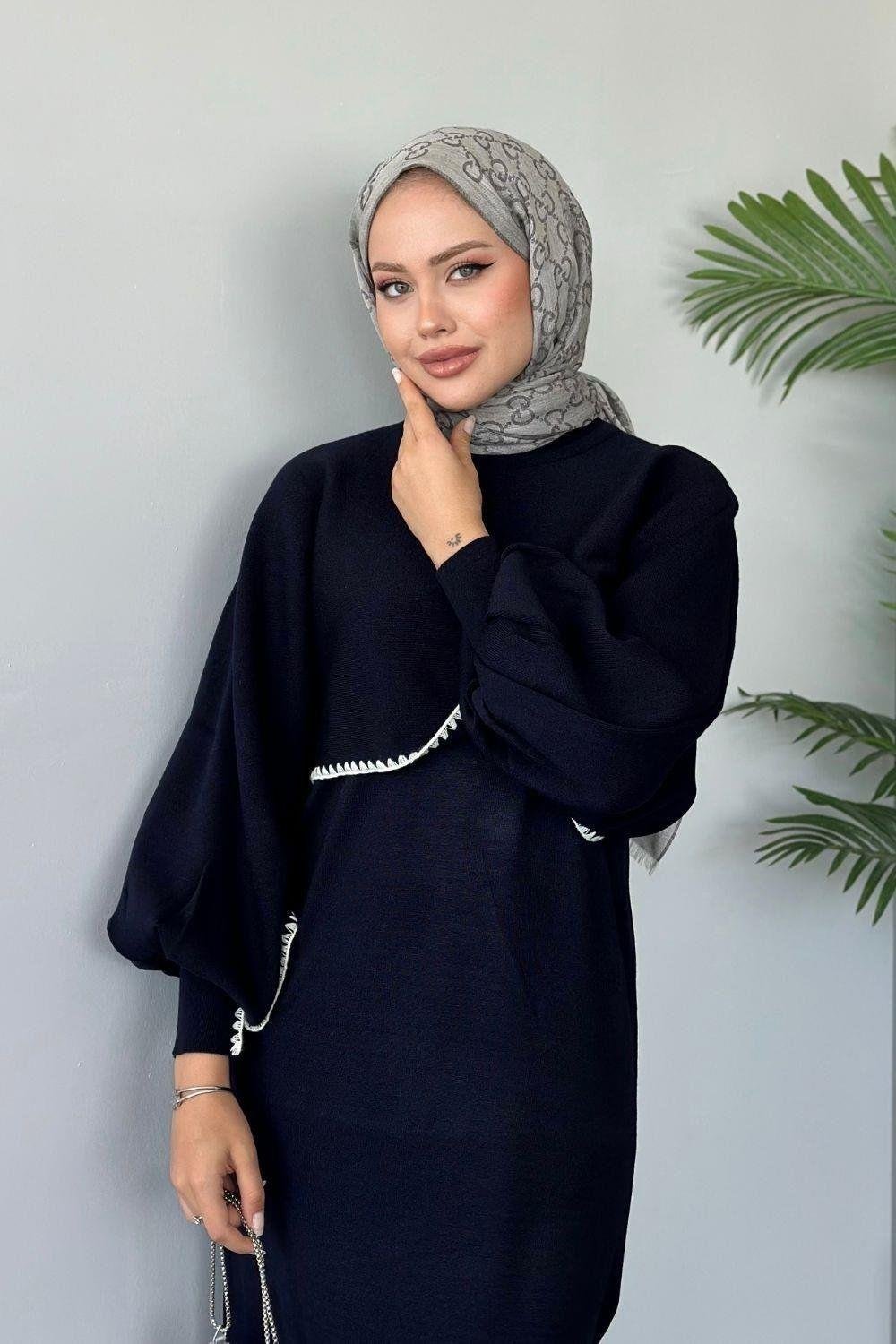 Crop Görünümlü Triko Elbise Lacivert 24680 