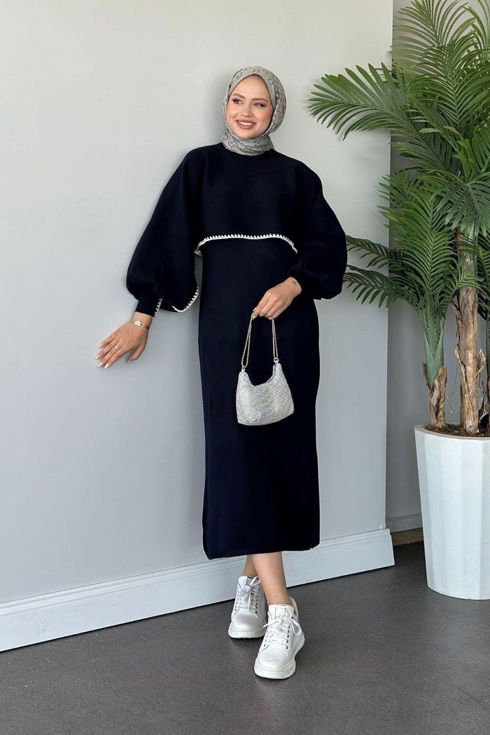 Crop Görünümlü Triko Elbise Lacivert 24680 