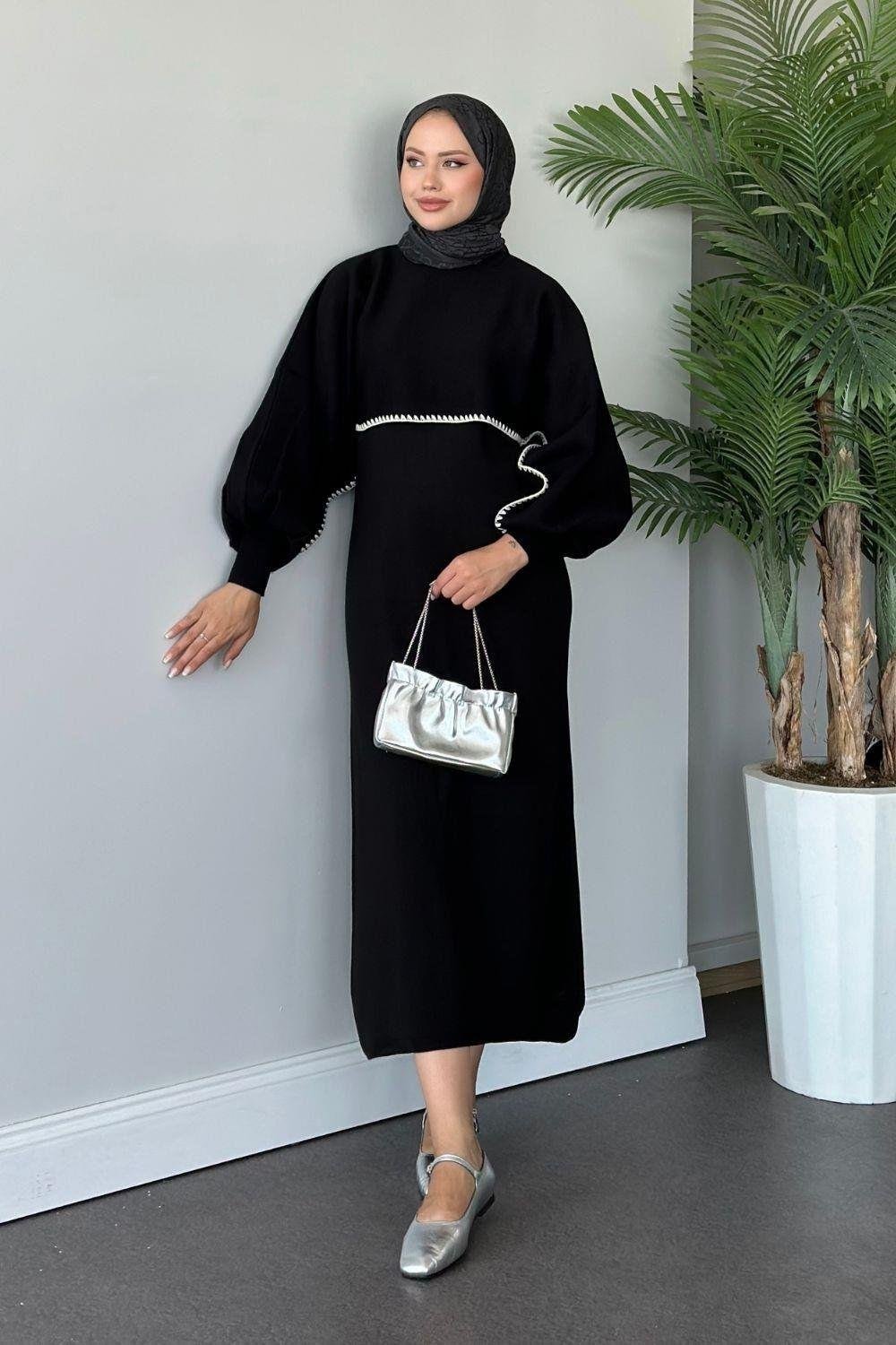 Crop Görünümlü Triko Elbise Siyah 24680 