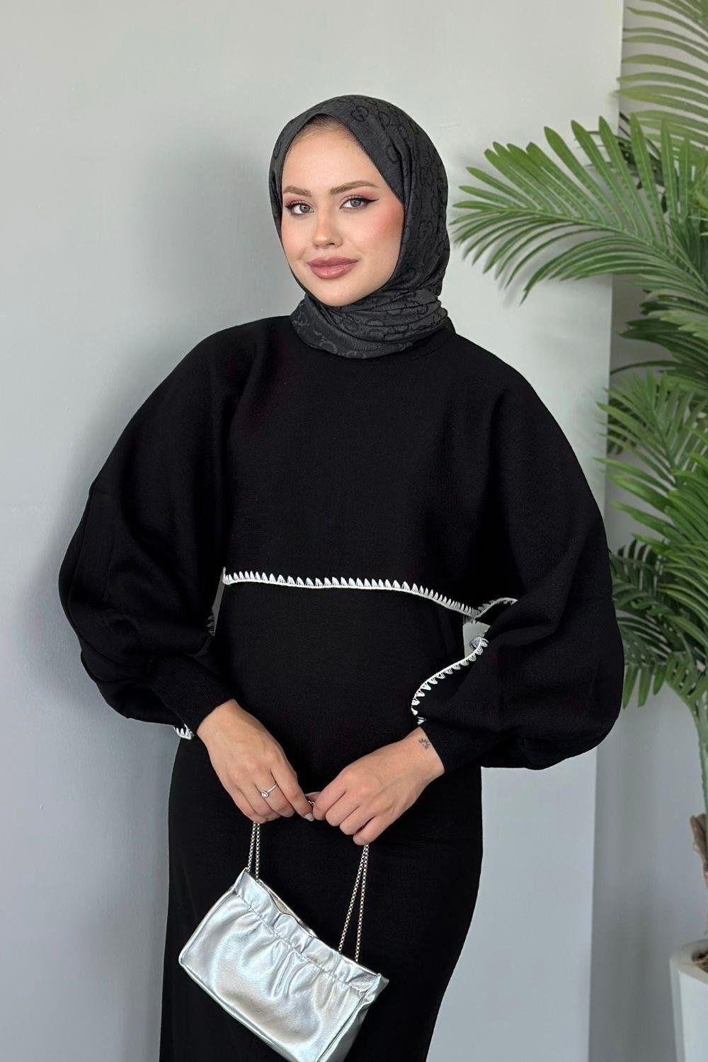 Crop Görünümlü Triko Elbise Siyah 24680 