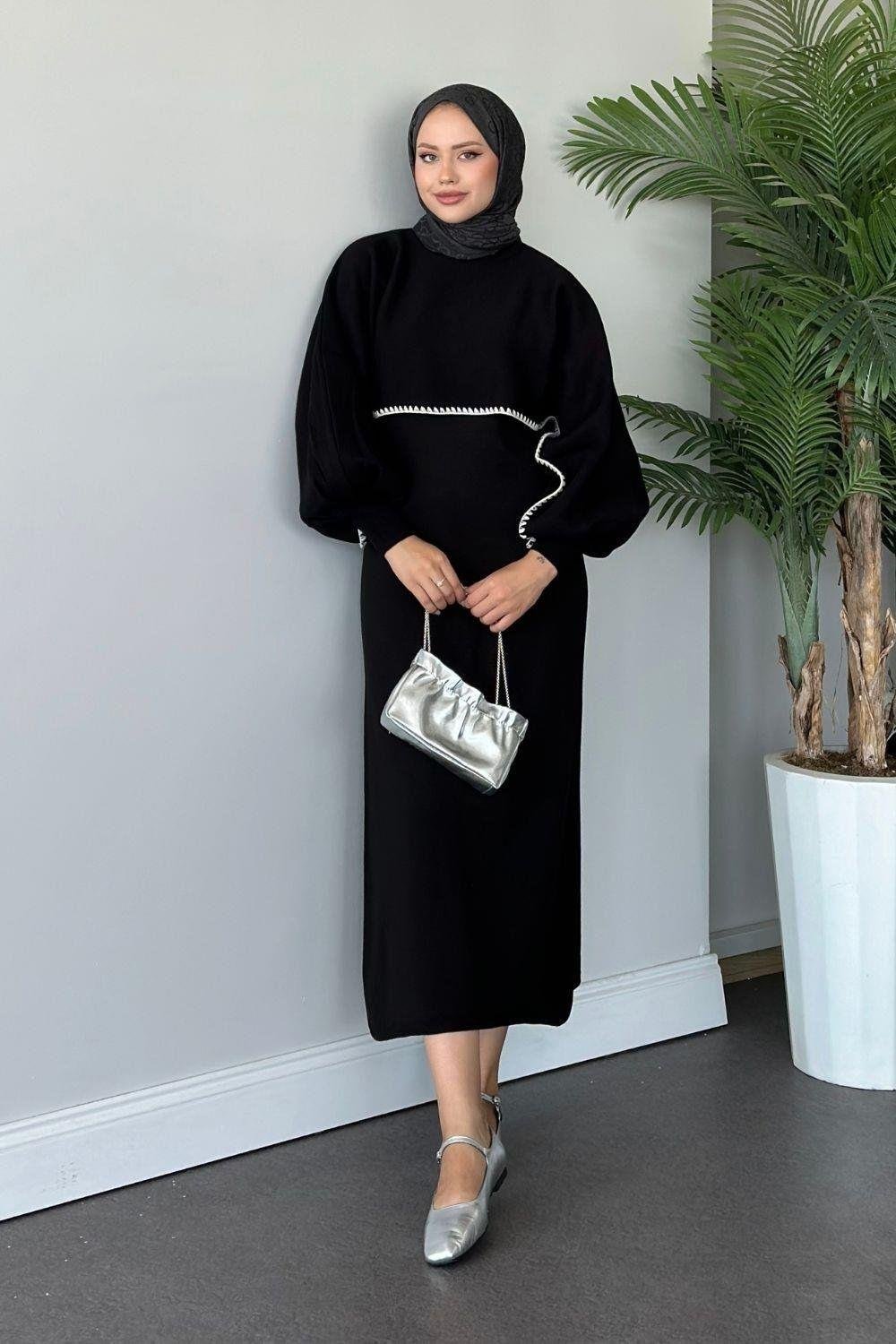 Crop Görünümlü Triko Elbise Siyah 24680 