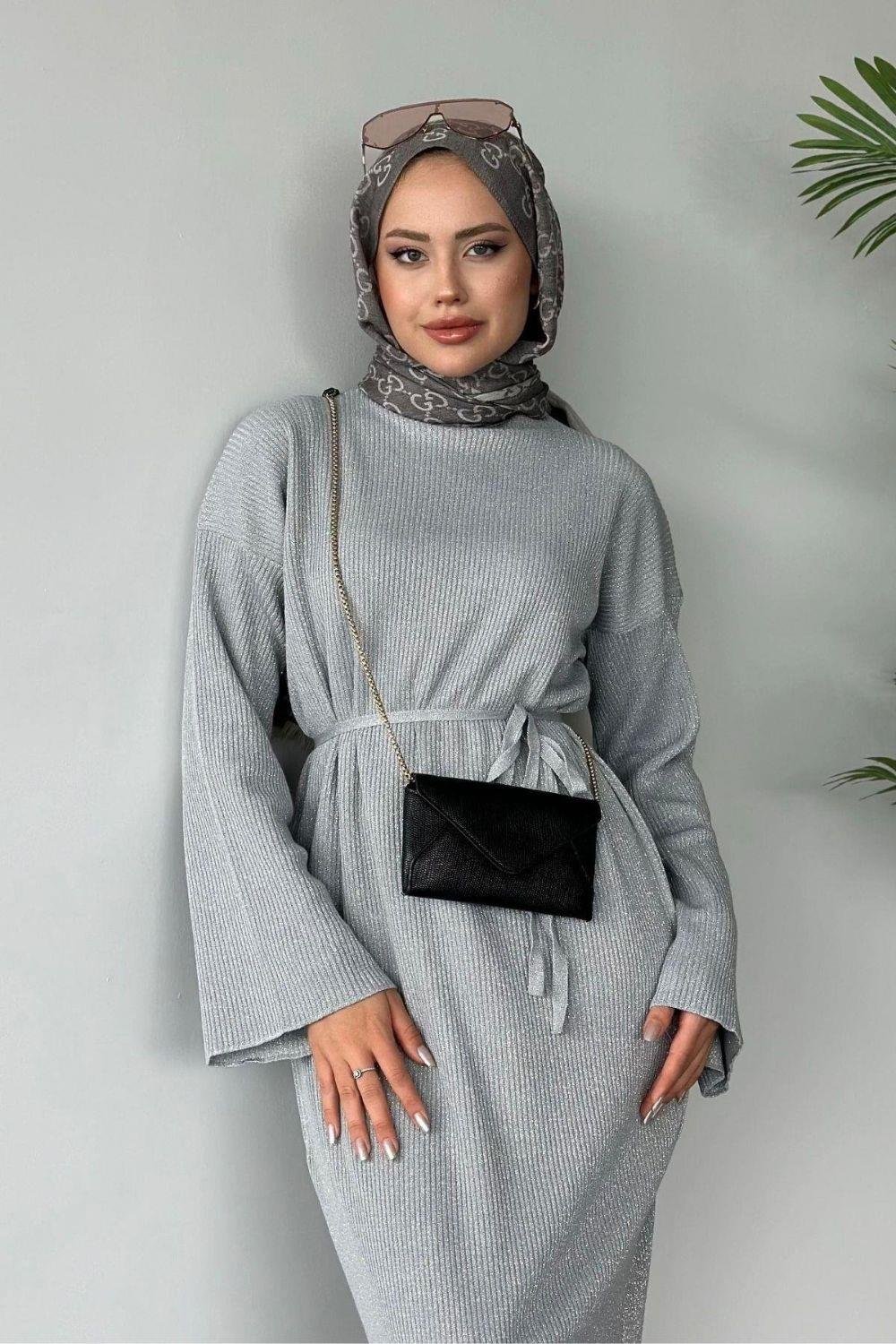 Nesya Triko Elbise Gri 24690 