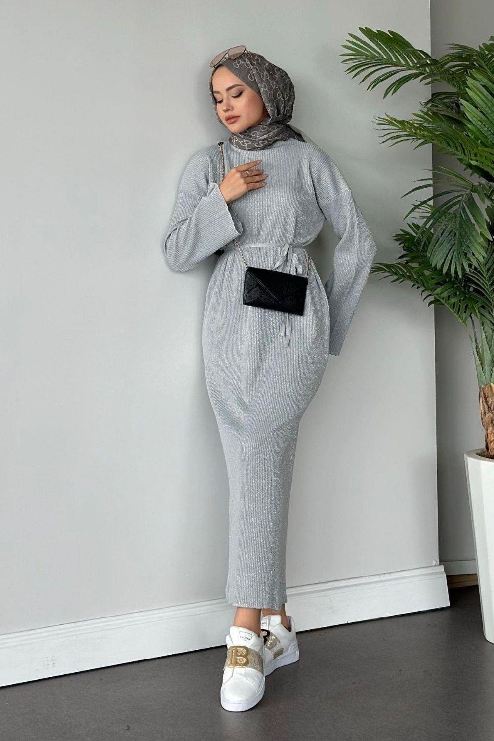 Nesya Triko Elbise Gri 24690 