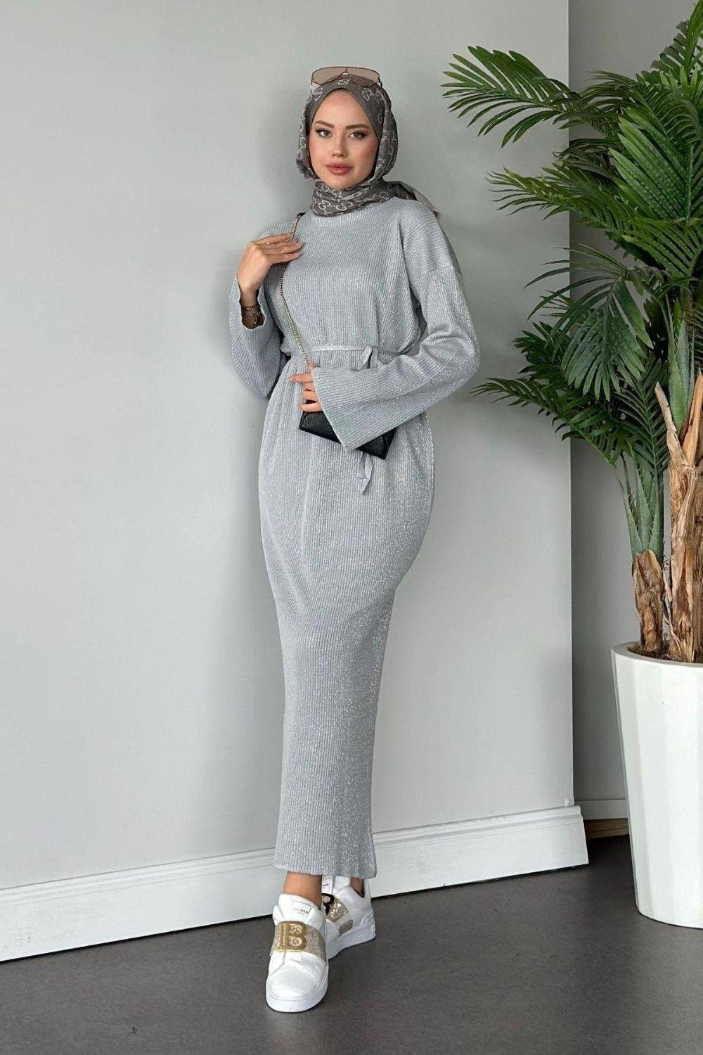 Nesya Triko Elbise Gri 24690 