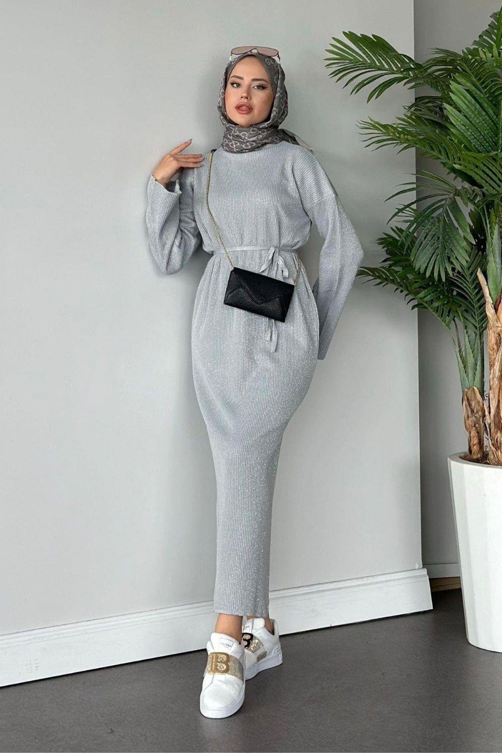 Nesya Triko Elbise Gri 24690 