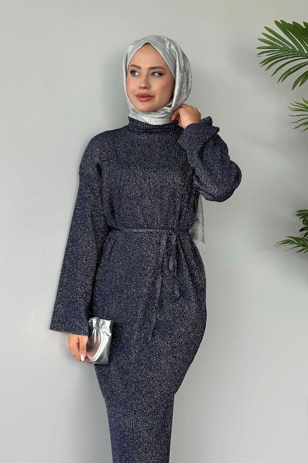 Nesya Triko Elbise Lacivert 24690 