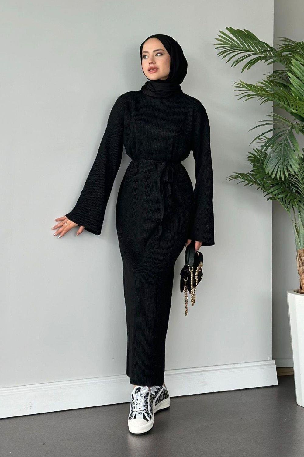 Nesya Triko Elbise Siyah 24690 