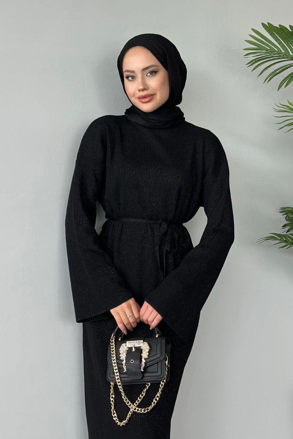 Nesya Triko Elbise Siyah 24690 