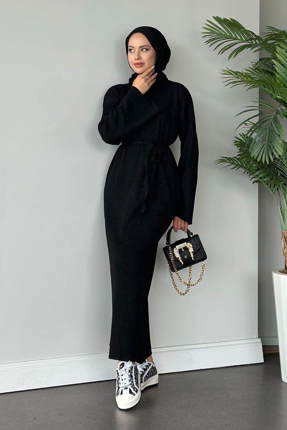 Nesya Triko Elbise Siyah 24690 