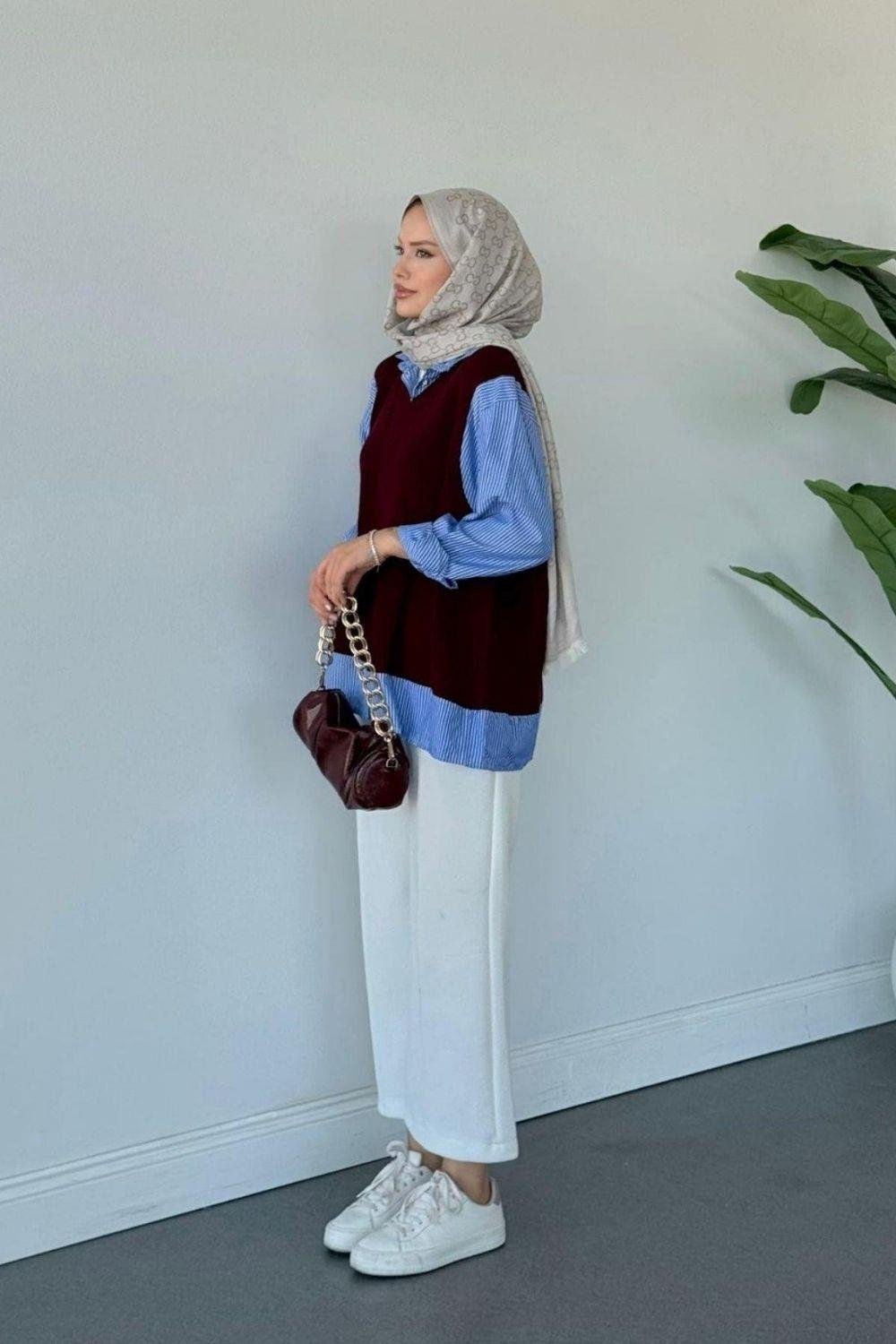 Süveterli Gömlek Bordo 24730 