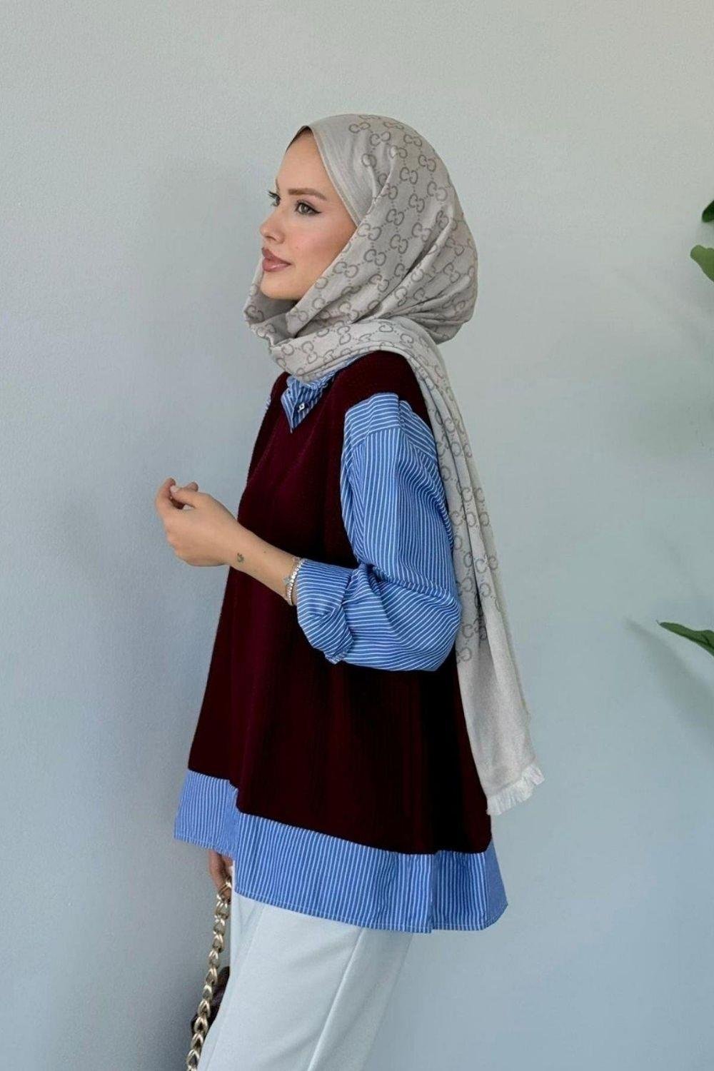 Süveterli Gömlek Bordo 24730 