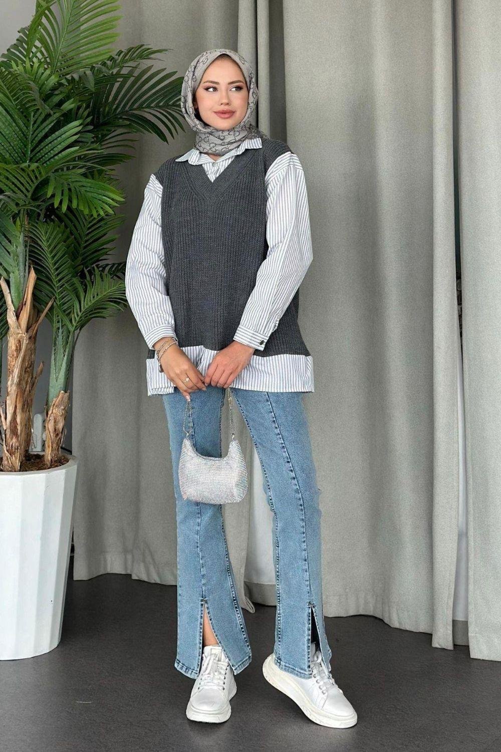 Süveterli Gömlek Füme 24730 