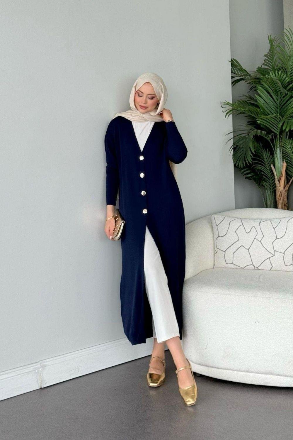 Uzun Soğuk İp Hırka Lacivert 247500 