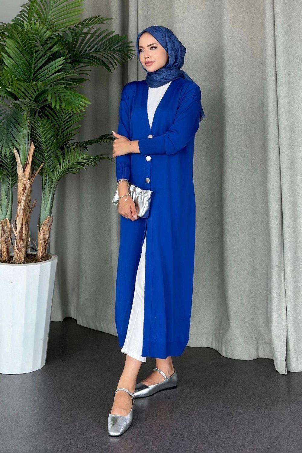 Uzun Soğuk İp Hırka Saks 247500 