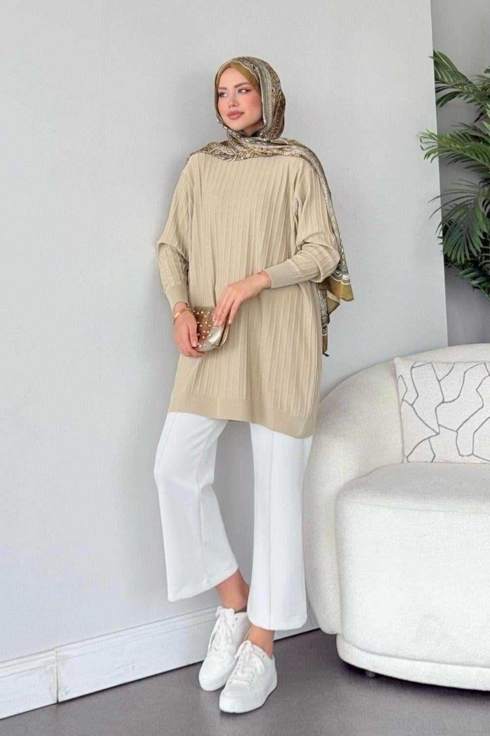 Fitilli İnce Tunik Bej 2480 