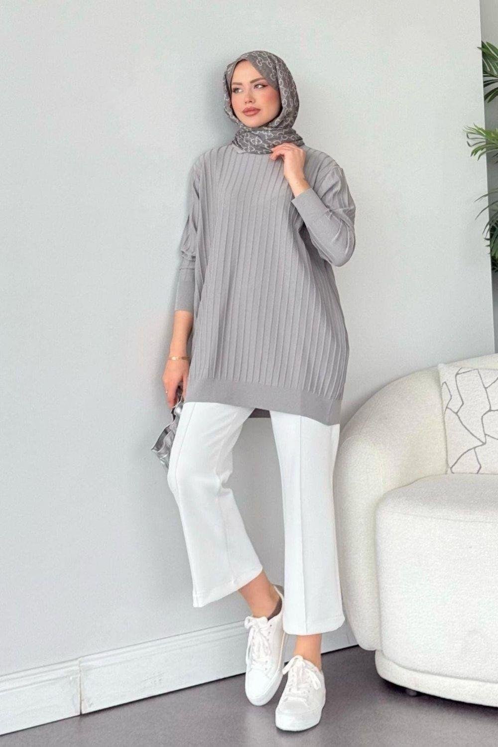 Fitilli İnce Tunik Gri 2480 