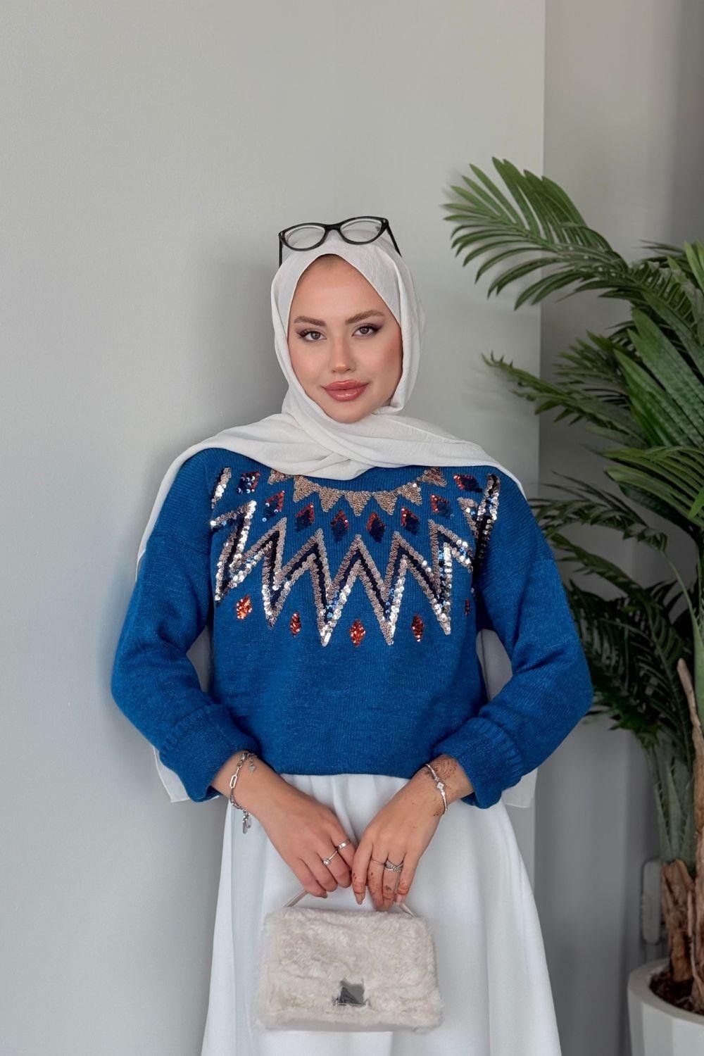 Elif Yumoş Kazak Mavi 24820 