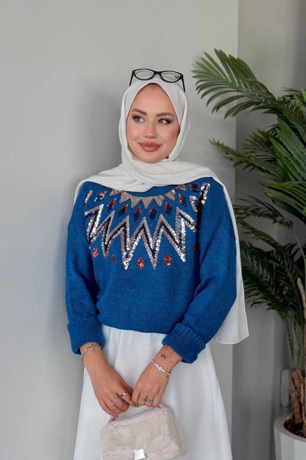 Elif Yumoş Kazak Mavi 24820 