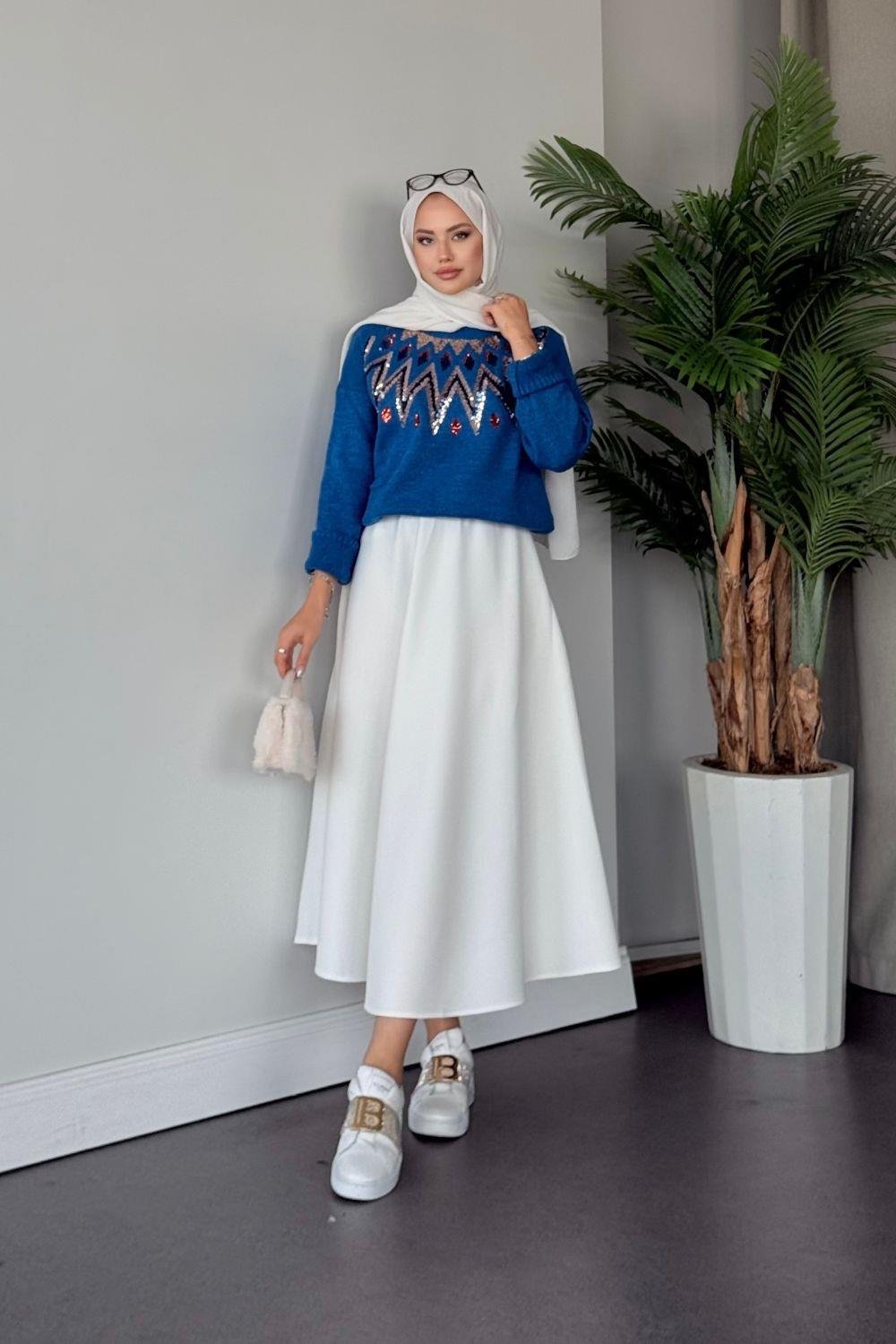 Elif Yumoş Kazak Mavi 24820 