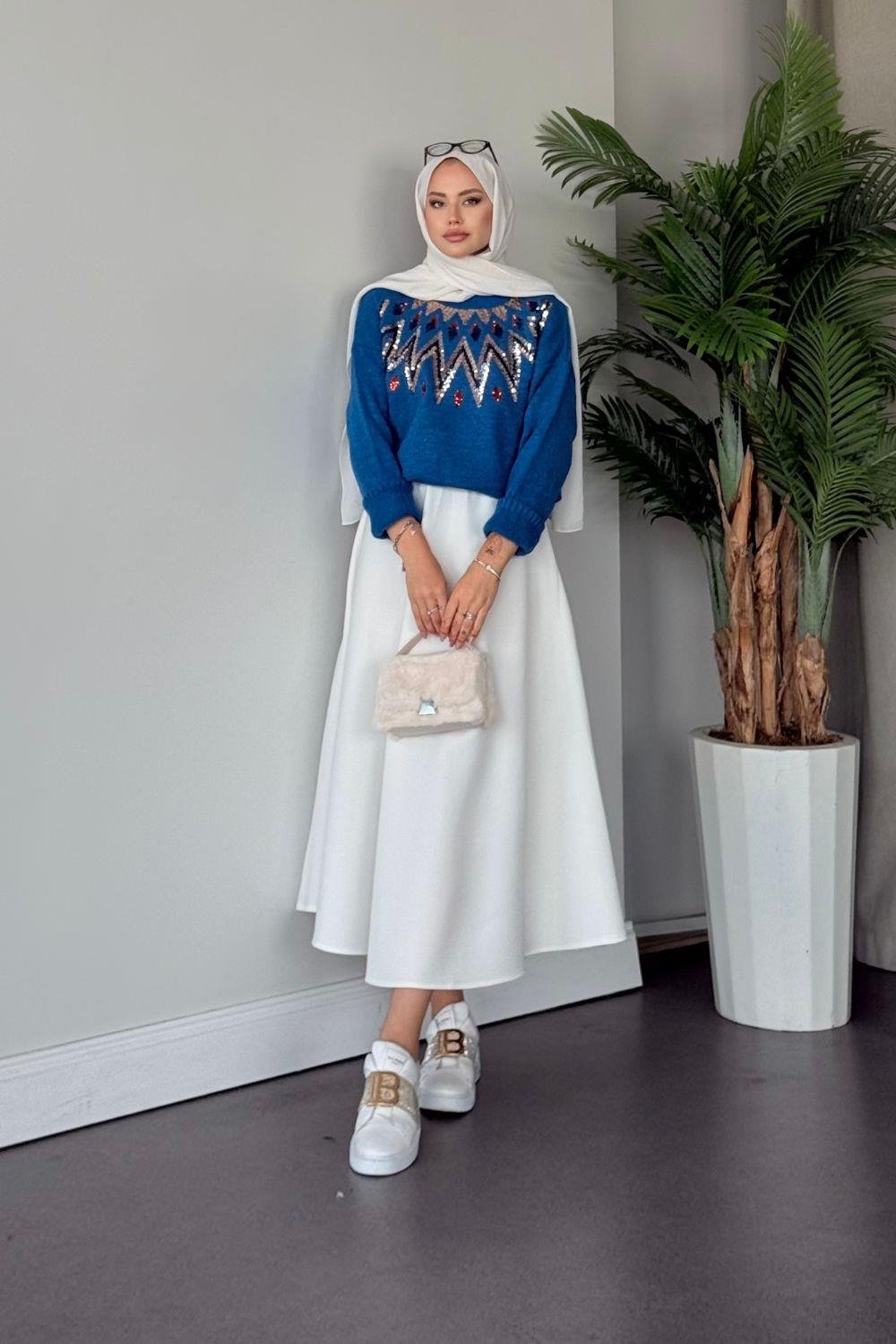 Elif Yumoş Kazak Mavi 24820 