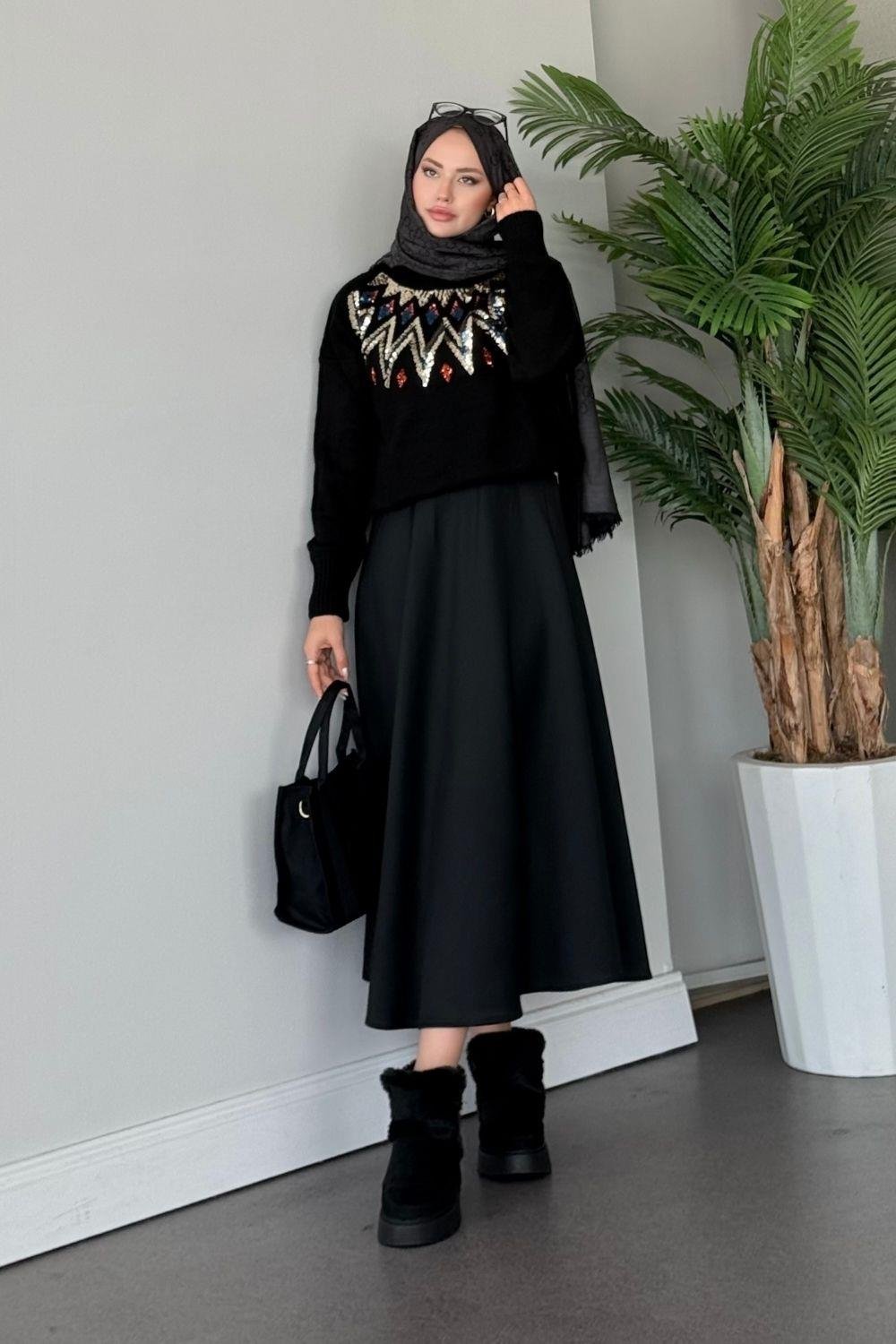 Elif Yumoş Kazak Siyah 24820 