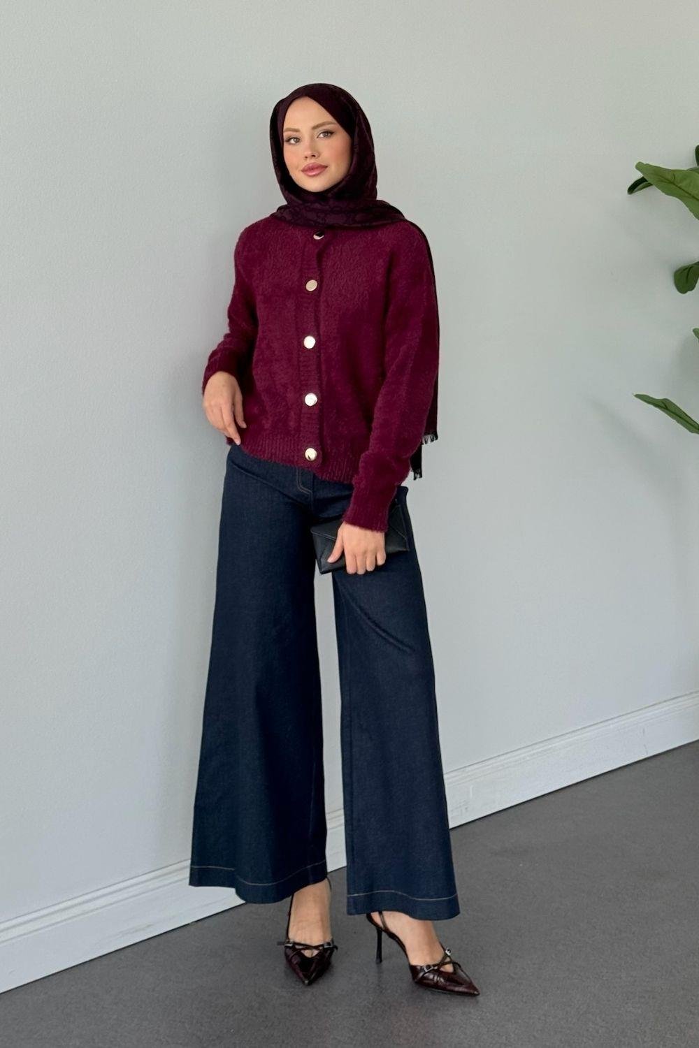 Çise Kedi Sakal Kısa Ceket Bordo 24840 