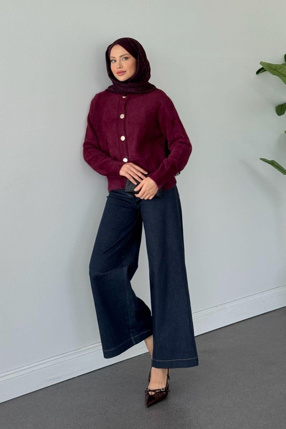 Çise Kedi Sakal Kısa Ceket Bordo 24840 