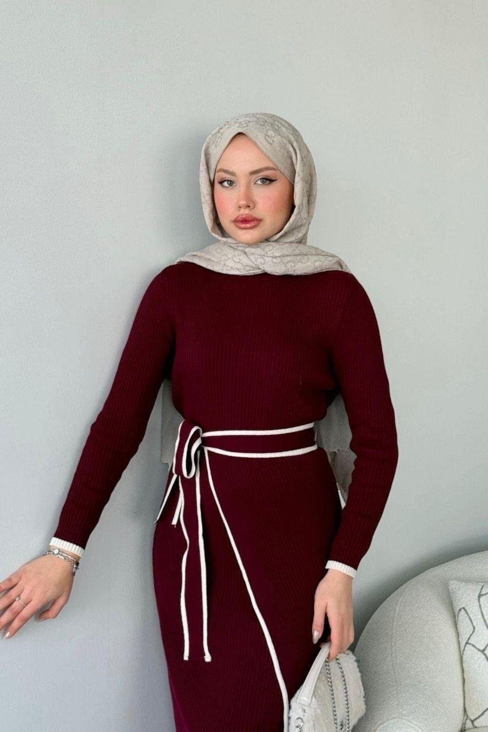 Valent  Bağlamalı  Triko Elbise Bordo 24890 