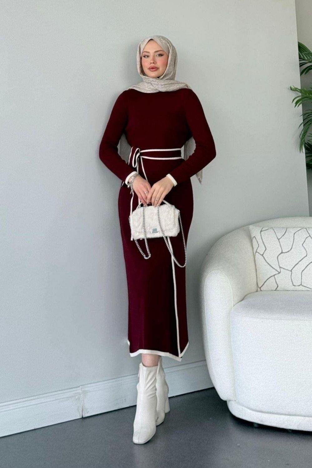 Valent  Bağlamalı  Triko Elbise Bordo 24890 