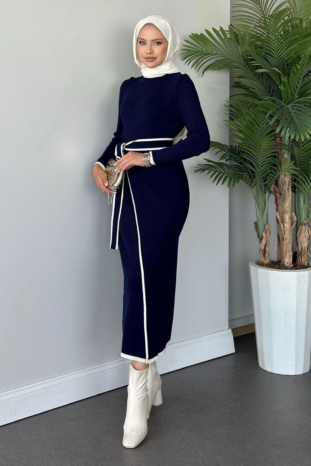 Valent  Bağlamalı  Triko Elbise Lacivert 24890 