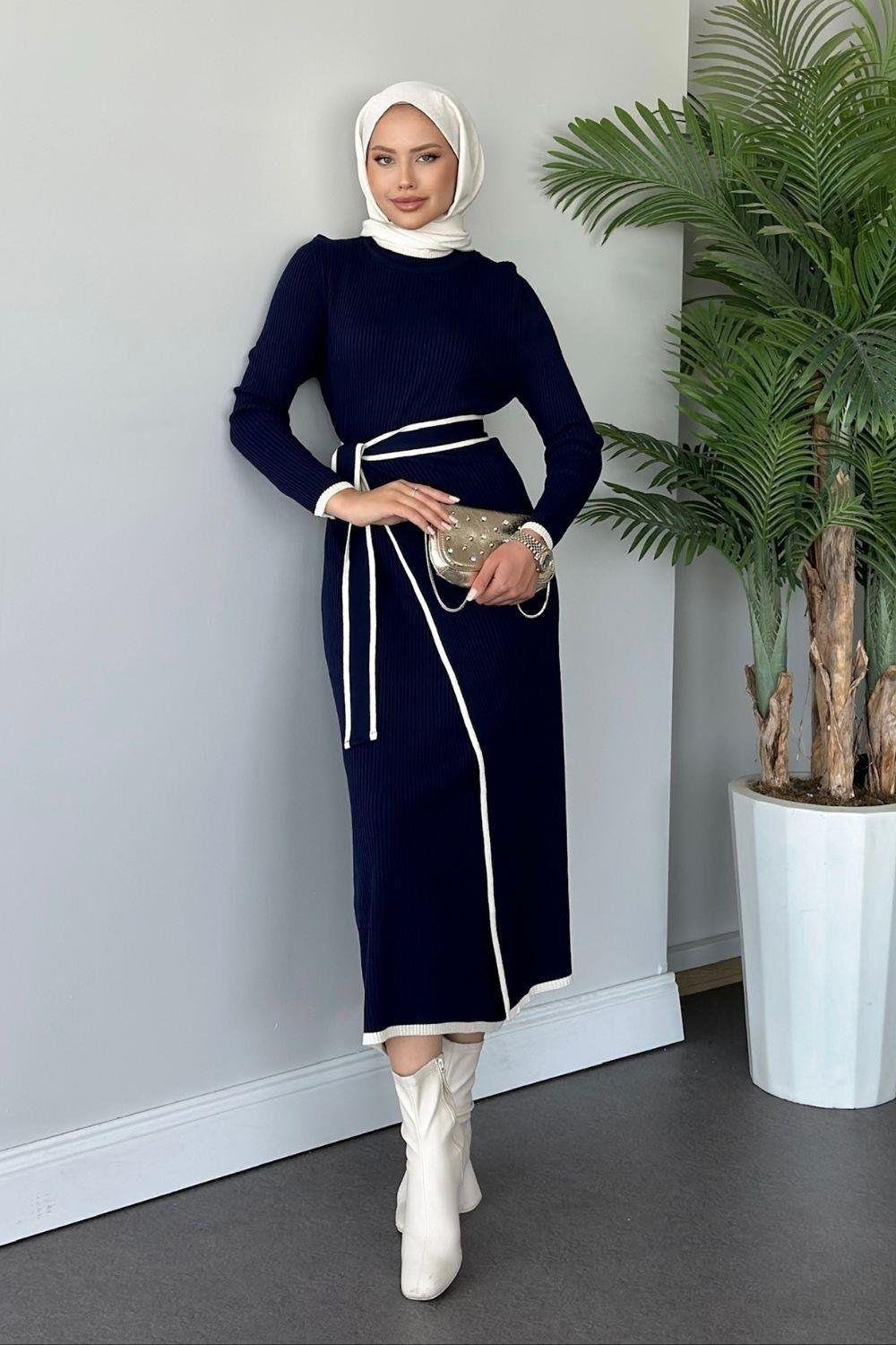 Valent  Bağlamalı  Triko Elbise Lacivert 24890 