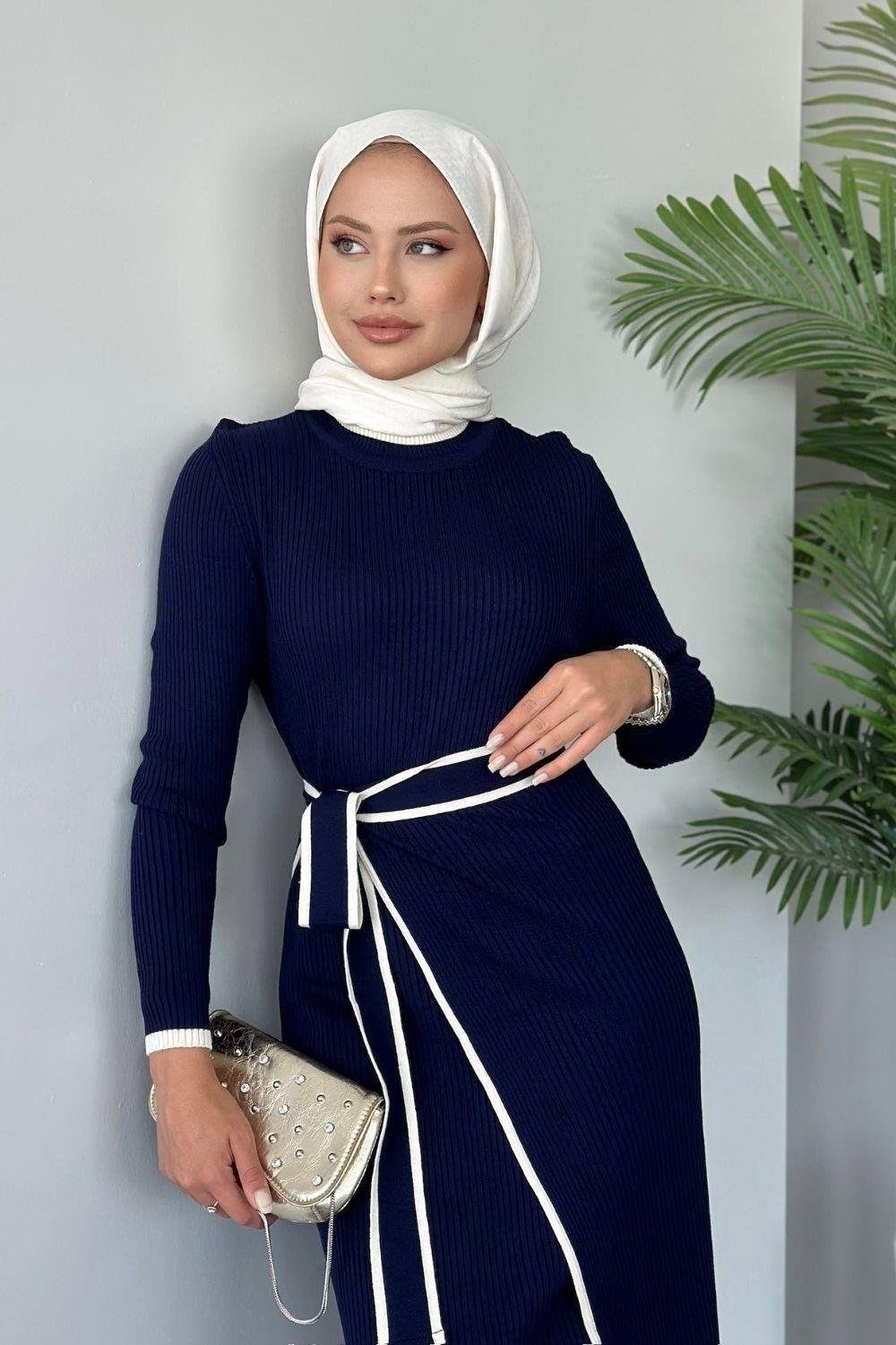 Valent  Bağlamalı  Triko Elbise Lacivert 24890 